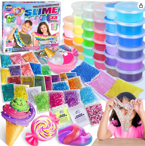 FunKidz Jumbo Slime Kit, 33 Cups (Clear, Butter, Cloud, Glow)