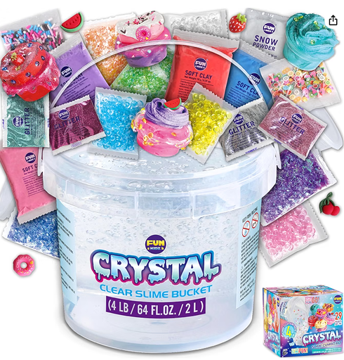 FunKidz Clear Slime Bucket, 4 lb with 29 Add-In Sets